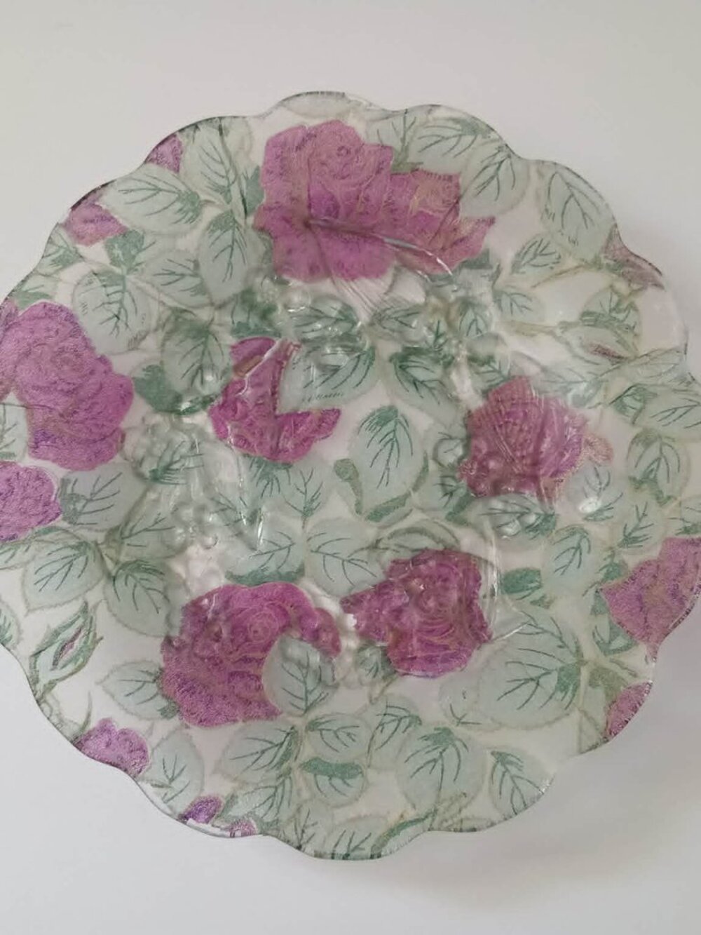 Vintage Floral Glass Bowl & Plate Set – Scalloped Edges - Picture 6 of 8